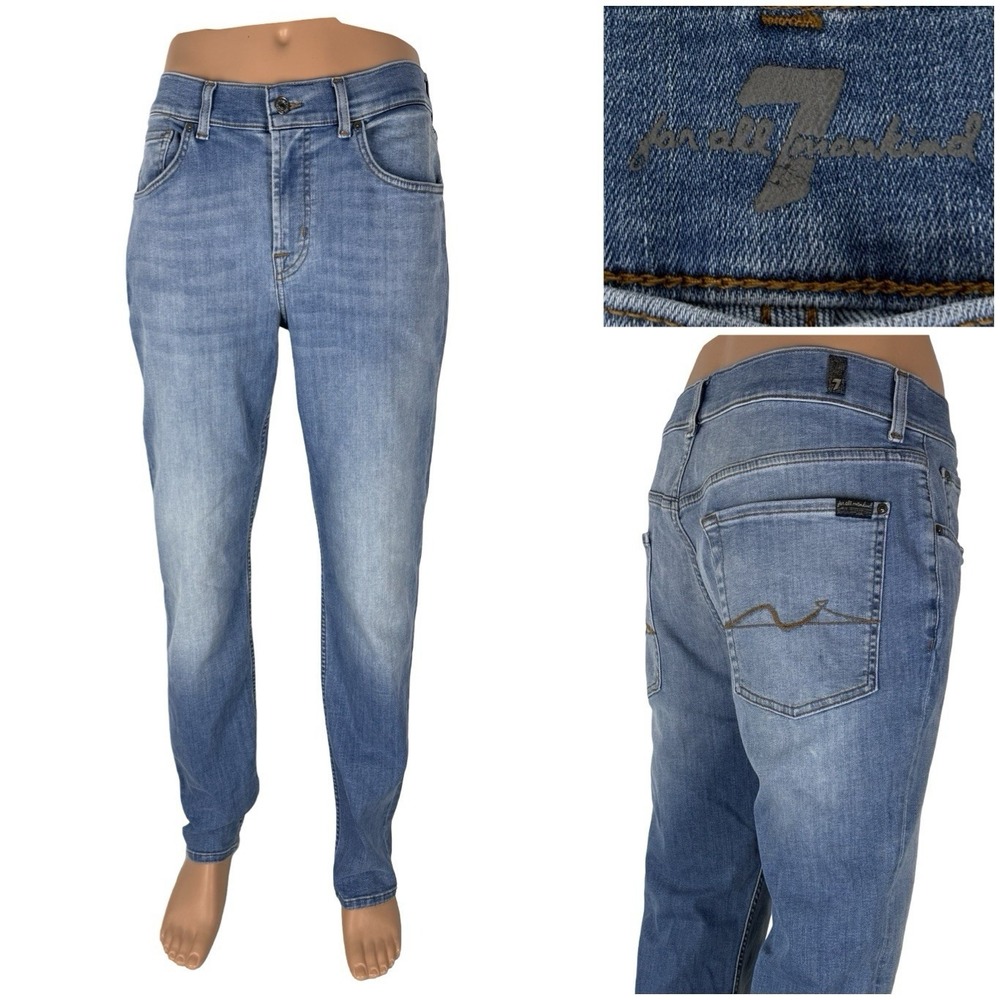 7 For All Mankind Mens 33 Jeans The Straight Stretch Pacific Blue Denim EUC